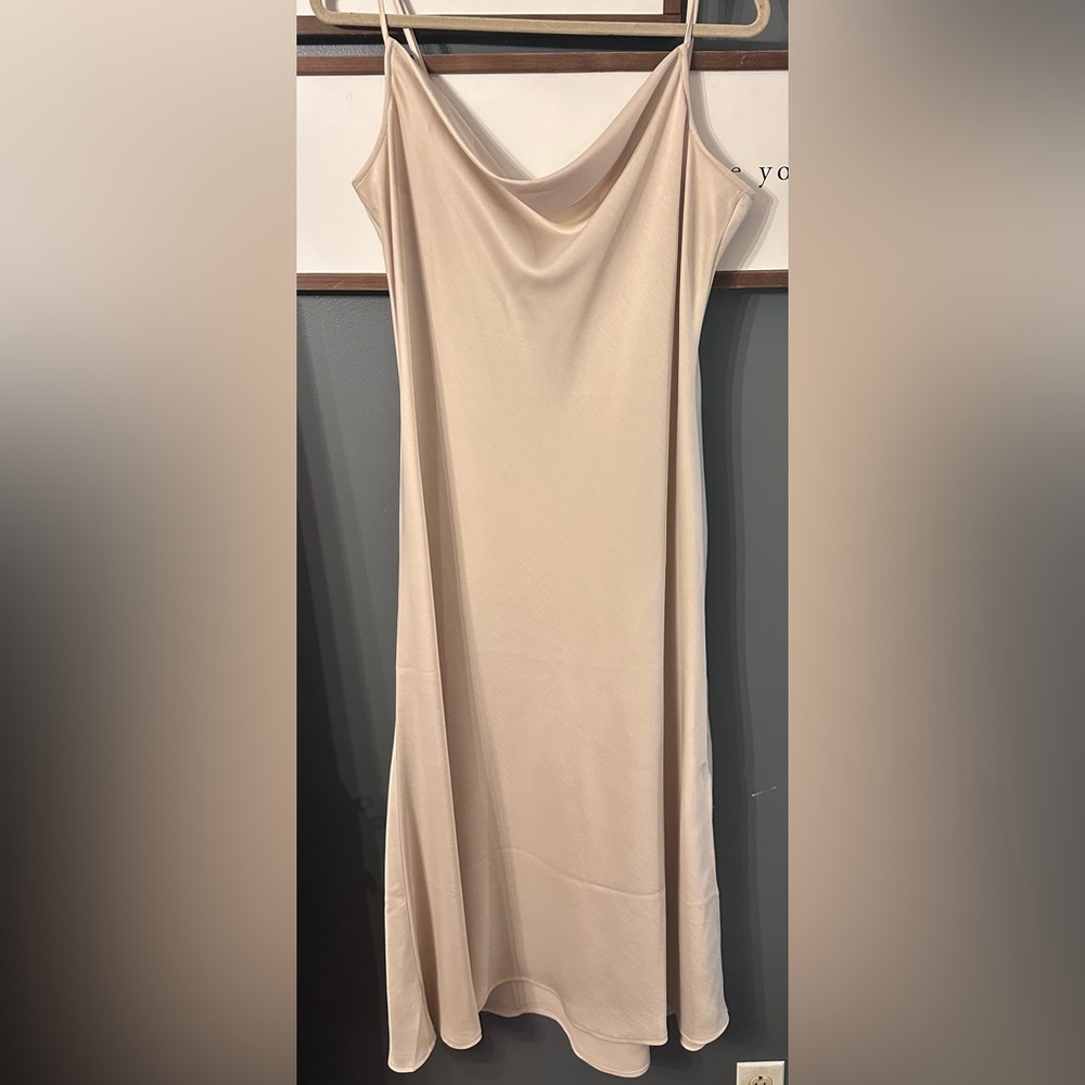 Elegant Cream Women's Dress with Drape  Neck